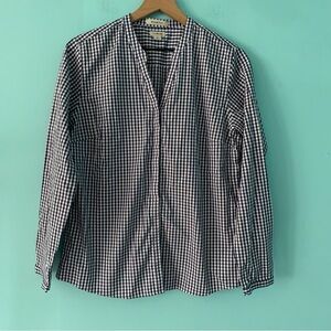 L.L. Bean Gingham Relax Wrinkle-Free Preppy Shirt M Patriotic Oxford Splitneck